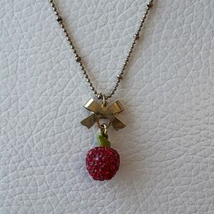 Vintage Betsy Johnson Red Rhinestone Apple Gold Necklace